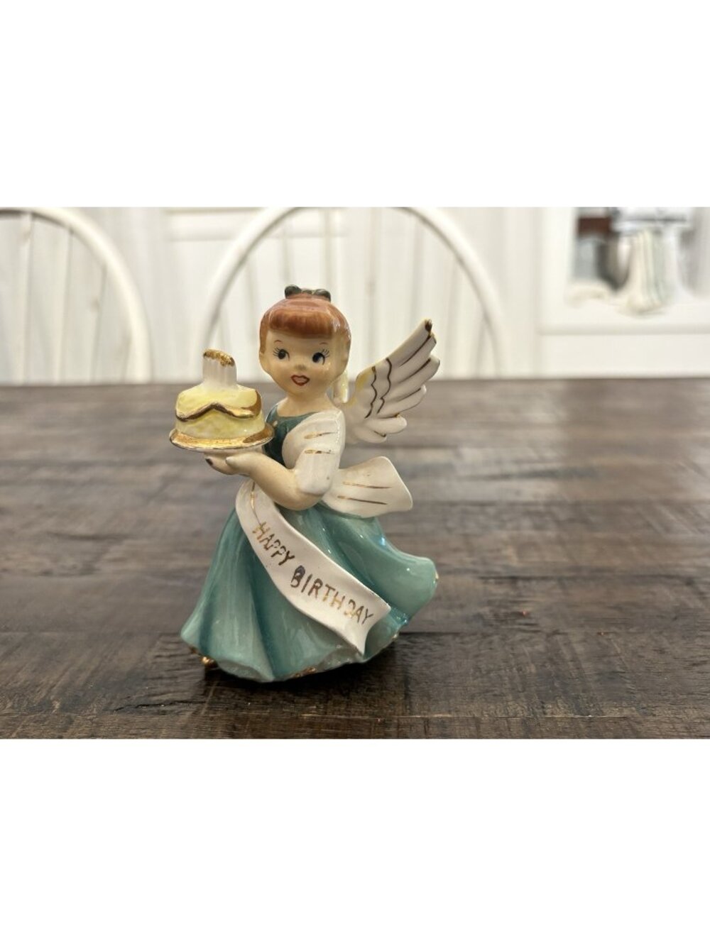 Happy Birthday Angel Figurine By Lenwile Ardalt Vintage Glazed Porcelain